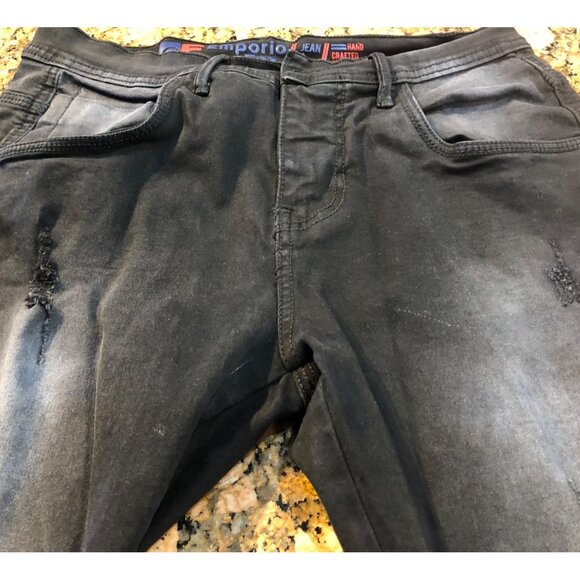Emporio 10X Black Distressed Cargo Jogger Jeans Size M Slim Fit Denim - Picture 5 of 12